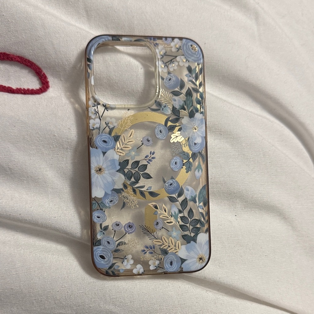IPhone 13 Pro Floral Clear Phone Case - Blue and Gold